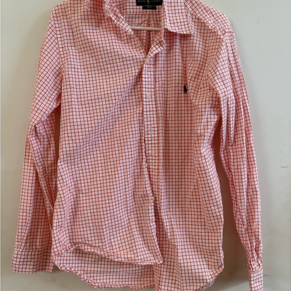 Ralph Lauren Shirt Mens Large slim fit soft orange White Plaid Button Down - Picture 4 of 4